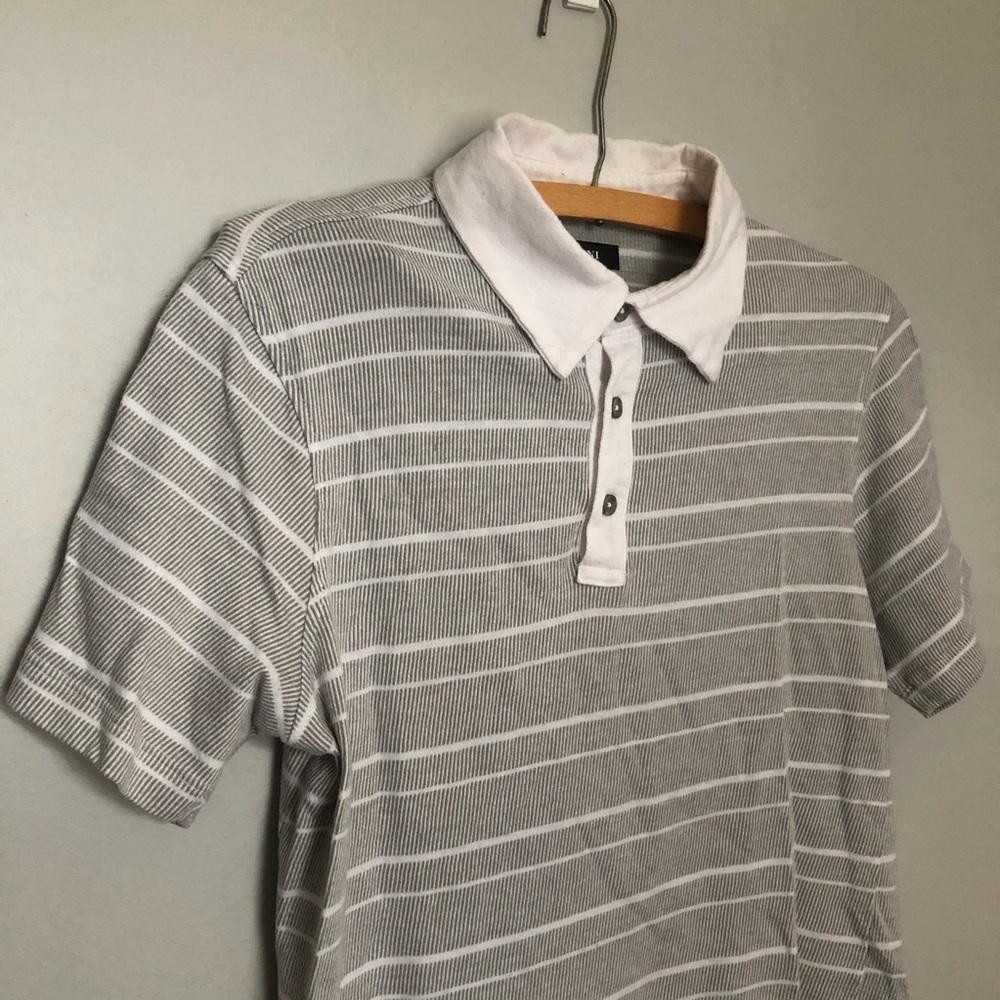 Alfani Gray and White Stripe Polo - Picture 2 of 5